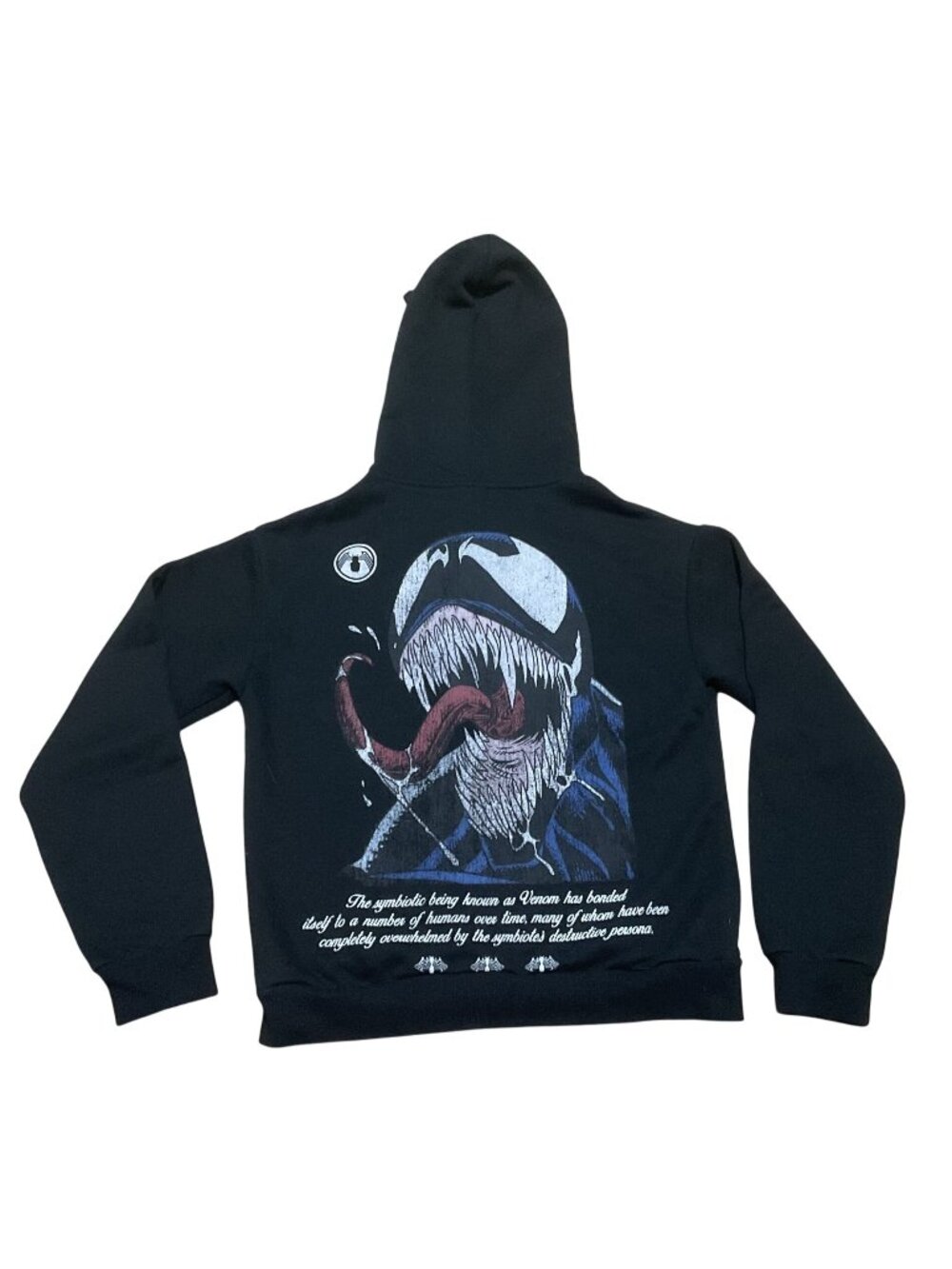Marvel Venom Black Hoodie SZ Small Cotton Graphic Front & Back Venom Logo